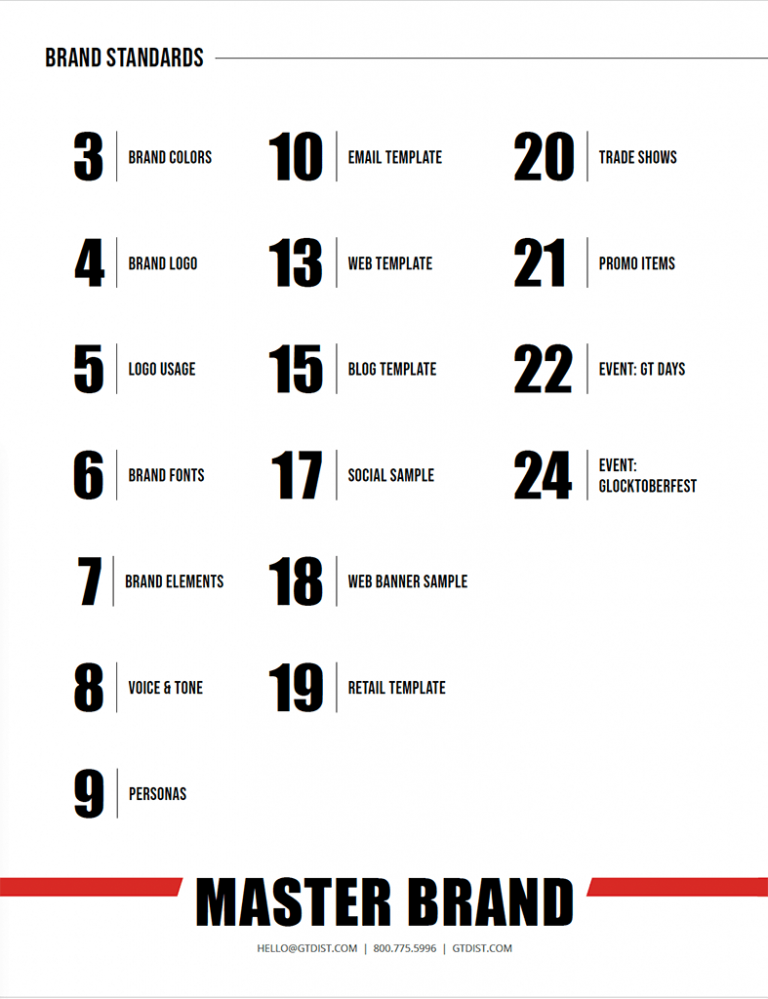 GT Distributors sample of what was included in their brand standards that Amanda Lucas created